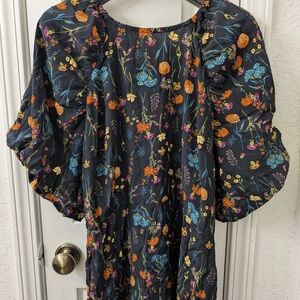 Vibrant Floral Patterned Dress with Puff Sleeves